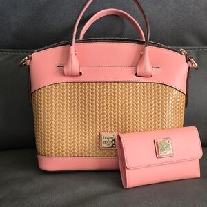 Dooney & Bourke Pink and Tan Woven Satchel Set
